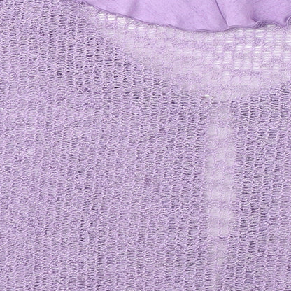 Lori Weidner Womens Purple Scoop Neck Polyester Cardigan Jumper Size 12 - Frill Detail, Sheer
