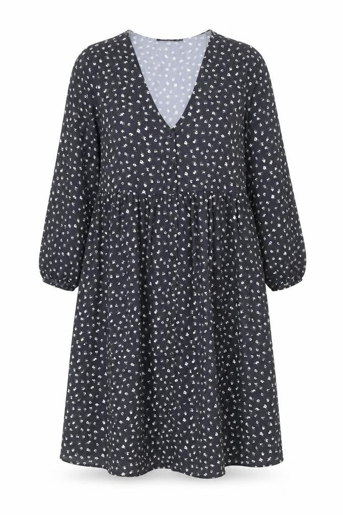 Boohoo Womens Grey Floral Polyester A-Line Size 12 V-Neck Button
