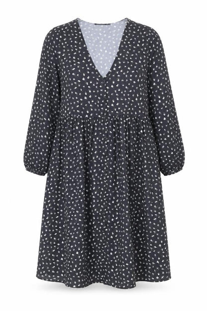 Boohoo Womens Grey Floral Polyester A-Line Size 12 V-Neck Button