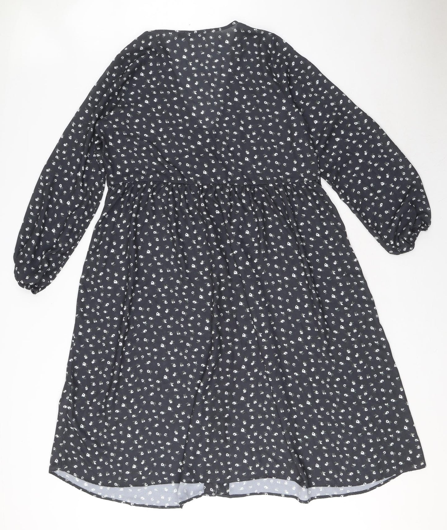 Boohoo Womens Grey Floral Polyester A-Line Size 12 V-Neck Button