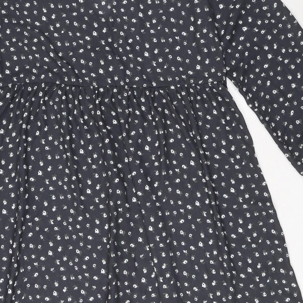 Boohoo Womens Grey Floral Polyester A-Line Size 12 V-Neck Button