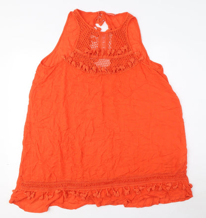 River Island Womens Orange Viscose A-Line Size M Round Neck Pullover - Crochet Detail, Tasselled