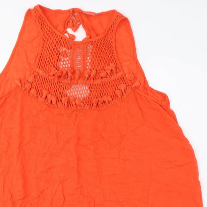 River Island Womens Orange Viscose A-Line Size M Round Neck Pullover - Crochet Detail, Tasselled