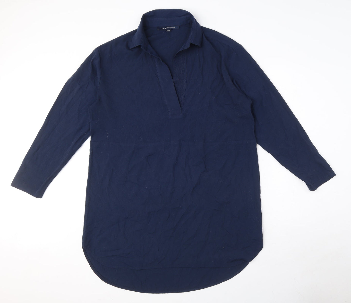 French Connection Womens Blue Polyester Shirt Dress Size 10 Collared Pullover