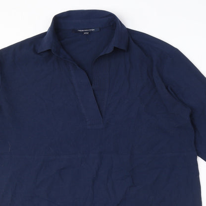 French Connection Womens Blue Polyester Shirt Dress Size 10 Collared Pullover