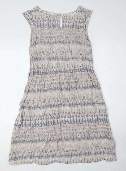 Dorothy Perkins Womens Beige Geometric Viscose A-Line Size 10 Round Neck Button - Embellished Detail