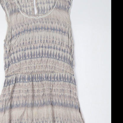 Dorothy Perkins Womens Beige Geometric Viscose A-Line Size 10 Round Neck Button - Embellished Detail