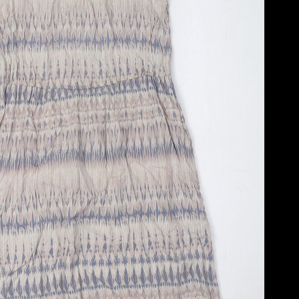 Dorothy Perkins Womens Beige Geometric Viscose A-Line Size 10 Round Neck Button - Embellished Detail