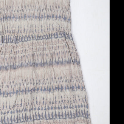 Dorothy Perkins Womens Beige Geometric Viscose A-Line Size 10 Round Neck Button - Embellished Detail