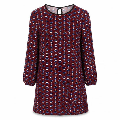 Dorothy Perkins Womens Red Floral Viscose A-Line Size 12 Round Neck Button