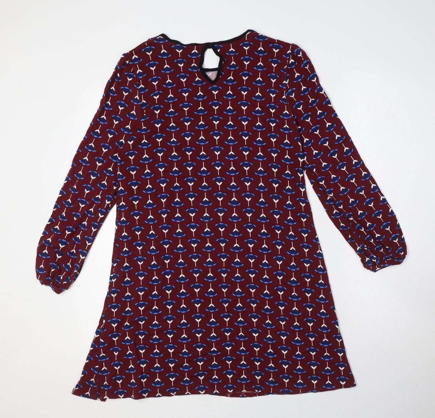 Dorothy Perkins Womens Red Floral Viscose A-Line Size 12 Round Neck Button