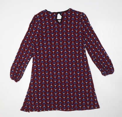 Dorothy Perkins Womens Red Floral Viscose A-Line Size 12 Round Neck Button