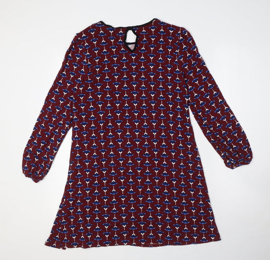 Dorothy Perkins Womens Red Floral Viscose A-Line Size 12 Round Neck Button