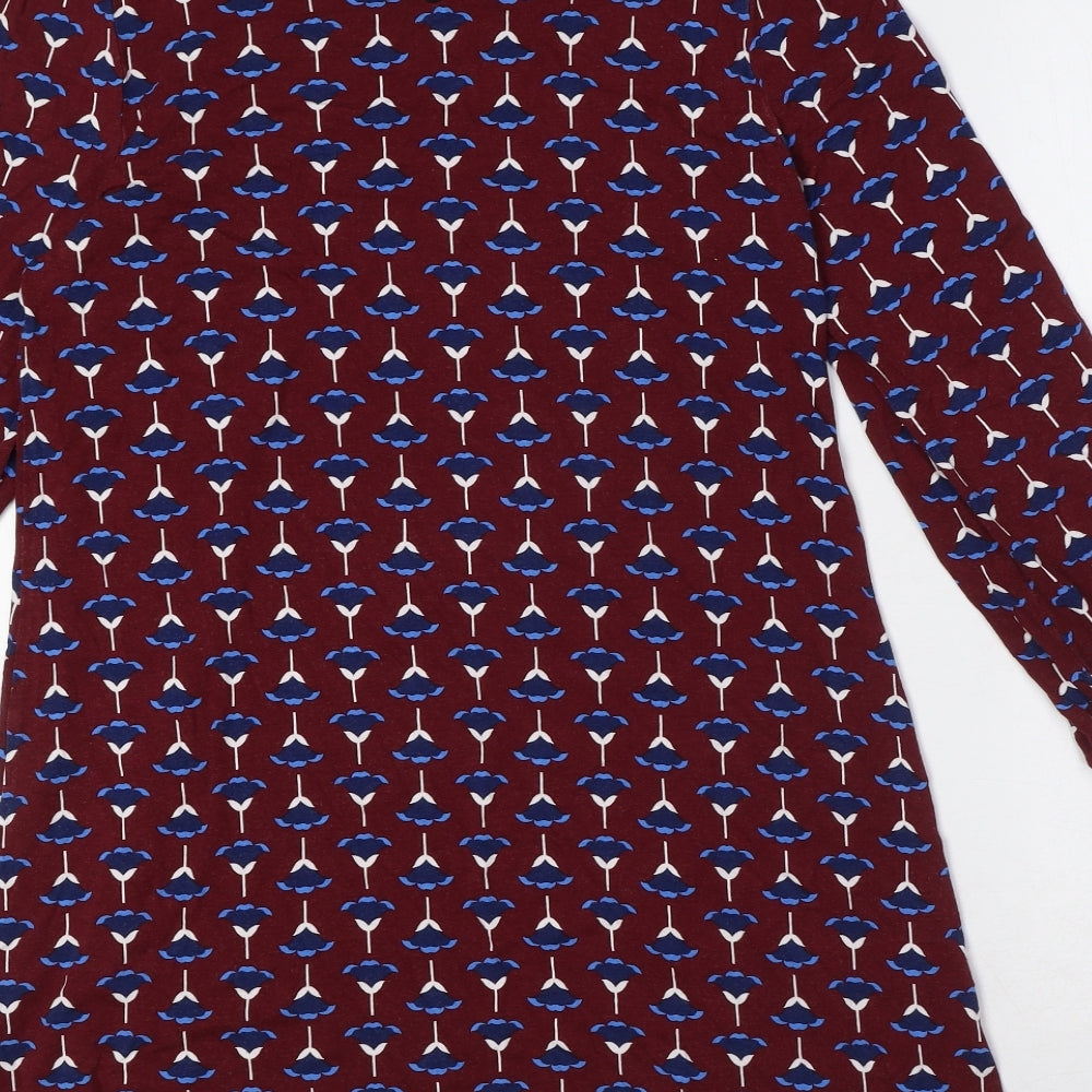 Dorothy Perkins Womens Red Floral Viscose A-Line Size 12 Round Neck Button