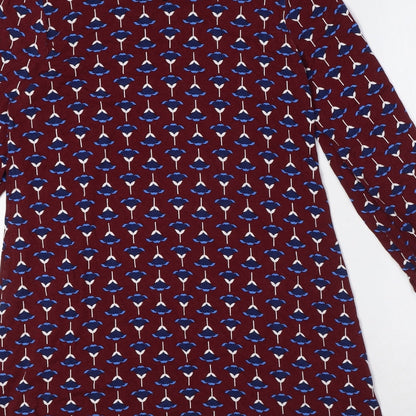 Dorothy Perkins Womens Red Floral Viscose A-Line Size 12 Round Neck Button