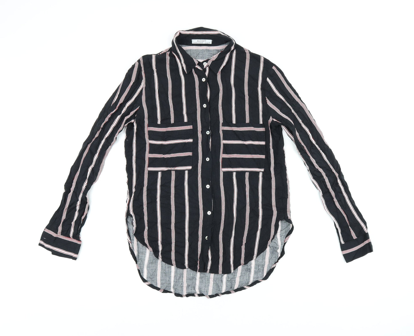 alcott Womens Black Striped Viscose Basic Button-Up Size XS Collared