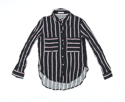 alcott Womens Black Striped Viscose Basic Button-Up Size XS Collared