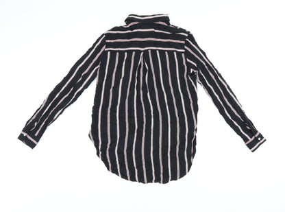 alcott Womens Black Striped Viscose Basic Button-Up Size XS Collared