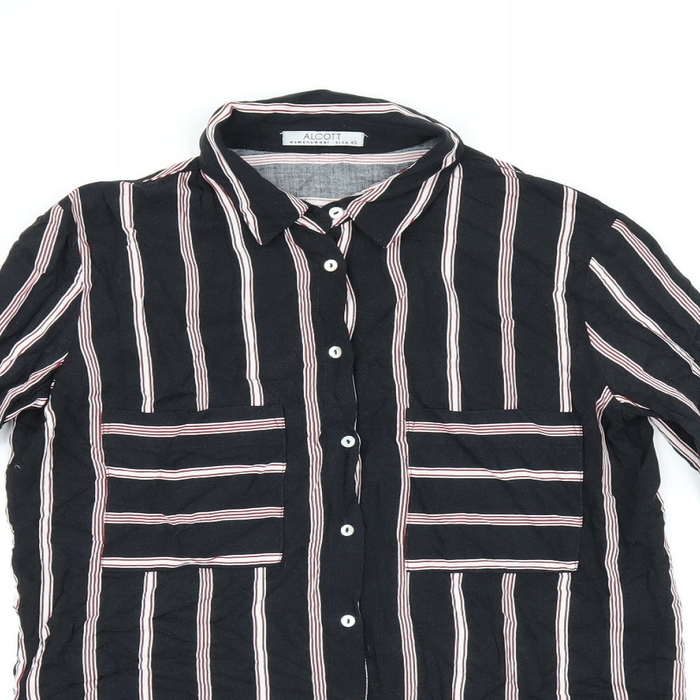 alcott Womens Black Striped Viscose Basic Button-Up Size XS Collared