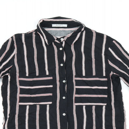 alcott Womens Black Striped Viscose Basic Button-Up Size XS Collared