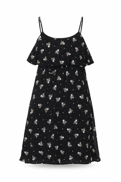 Dotti Womens Black Floral Viscose Shift Size 10 Round Neck Drawstring - Ruffle, Side Slit