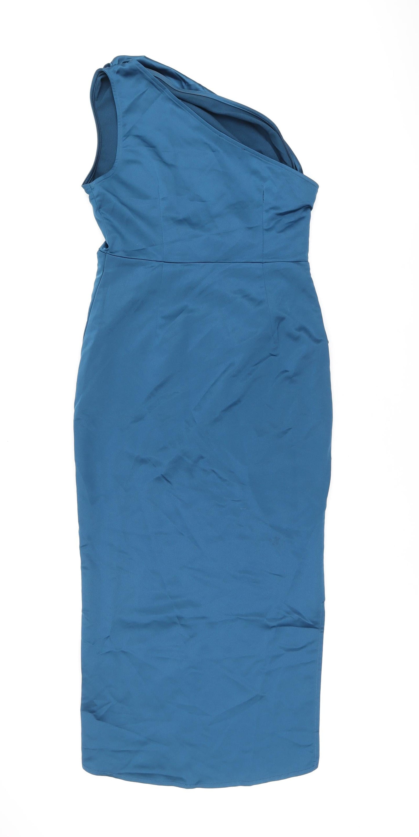 PRETTYLITTLETHING Womens Blue Polyester Bodycon Size 10 One Shoulder Zip