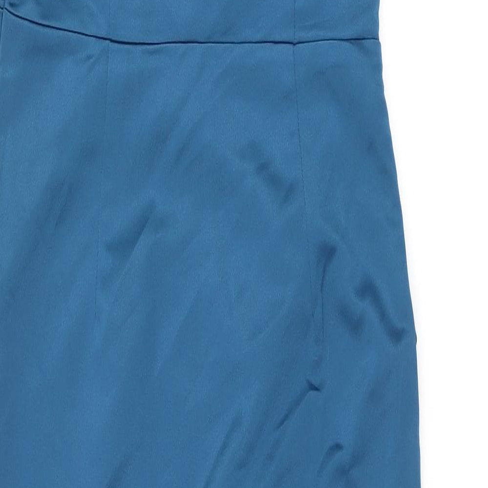 PRETTYLITTLETHING Womens Blue Polyester Bodycon Size 10 One Shoulder Zip