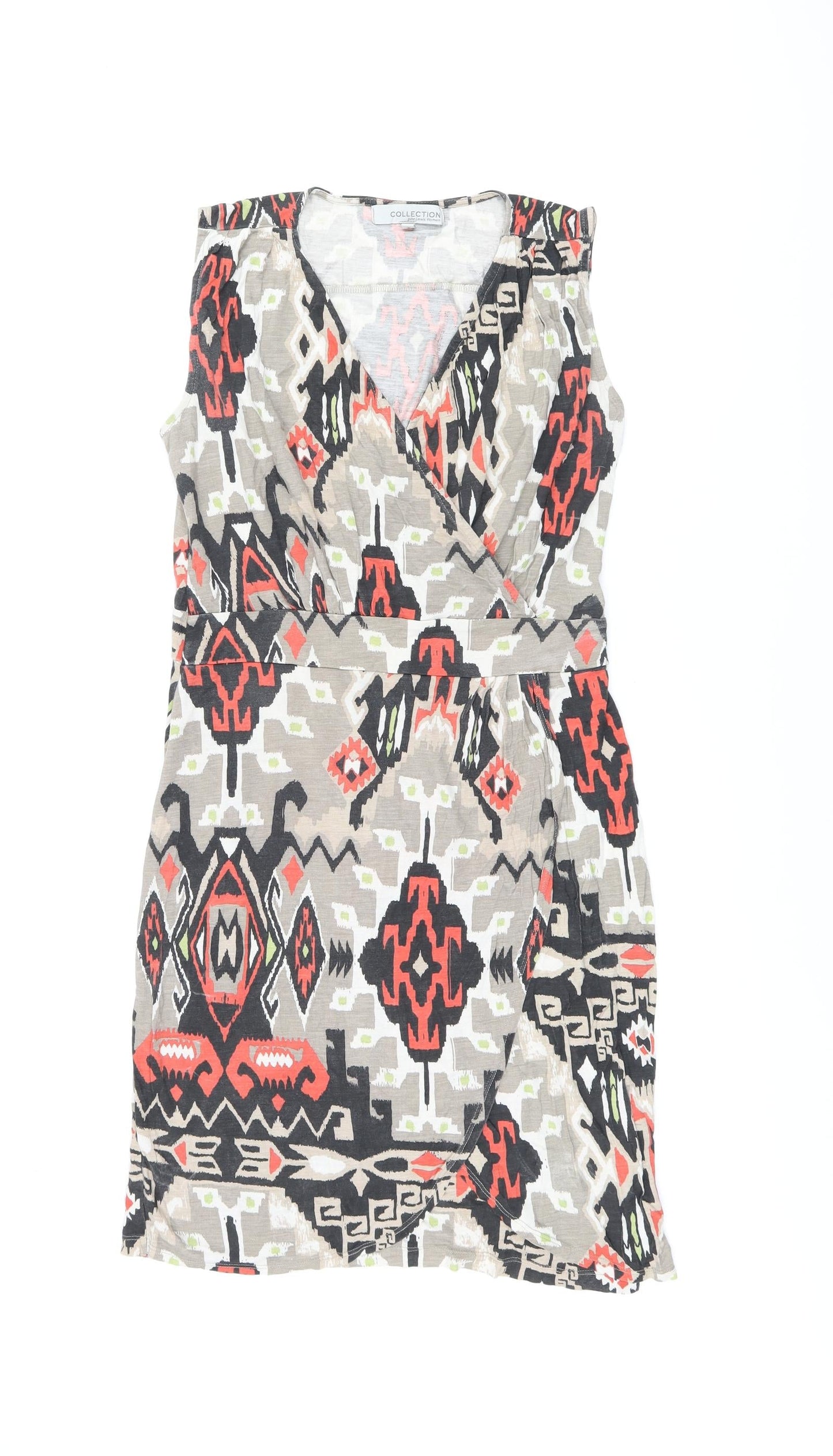 John Lewis Womens Brown Geometric Viscose Mini Size M V-Neck Pullover