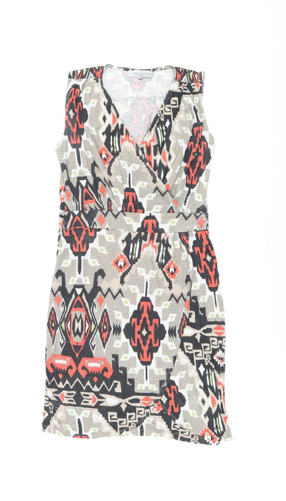 John Lewis Womens Brown Geometric Viscose Mini Size M V-Neck Pullover