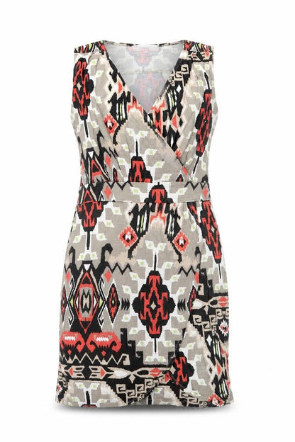John Lewis Womens Brown Geometric Viscose Mini Size M V-Neck Pullover