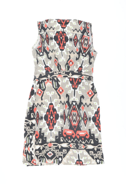 John Lewis Womens Brown Geometric Viscose Mini Size M V-Neck Pullover