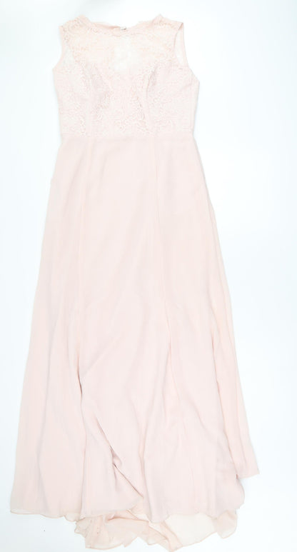 Vivian Diamond Womens Pink Polyester Maxi Size 14 Boat Neck Zip - Blush