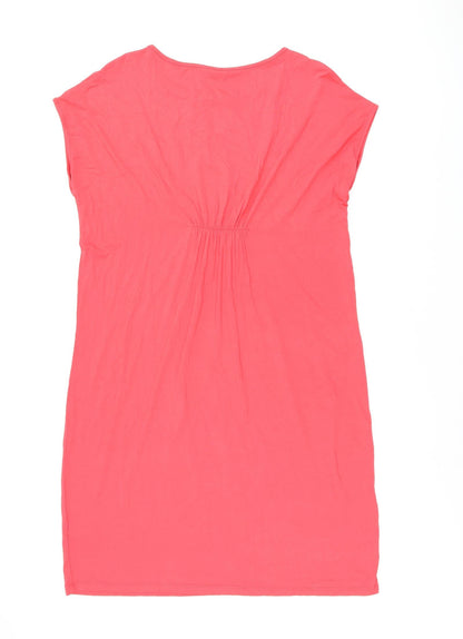 Marks and Spencer Womens Pink Viscose T-Shirt Dress Size 14 Boat Neck Pullover - Keyhole Neck