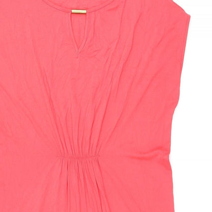 Marks and Spencer Womens Pink Viscose T-Shirt Dress Size 14 Boat Neck Pullover - Keyhole Neck
