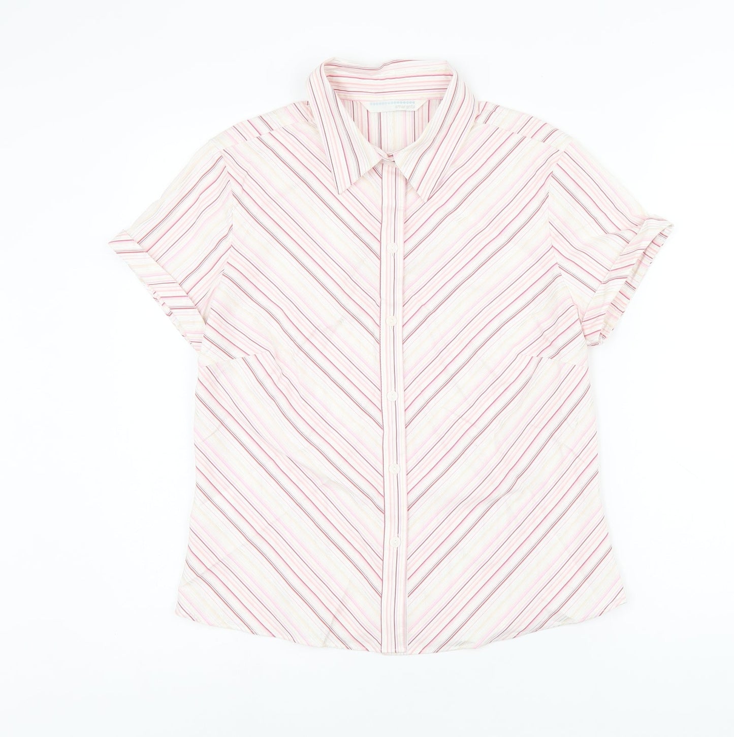 AMARANTO Womens Pink Striped Cotton Basic Button-Up Size 12 Collared