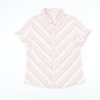 AMARANTO Womens Pink Striped Cotton Basic Button-Up Size 12 Collared