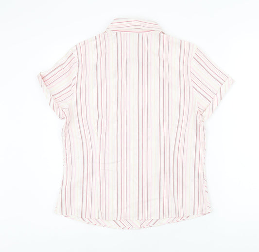 AMARANTO Womens Pink Striped Cotton Basic Button-Up Size 12 Collared