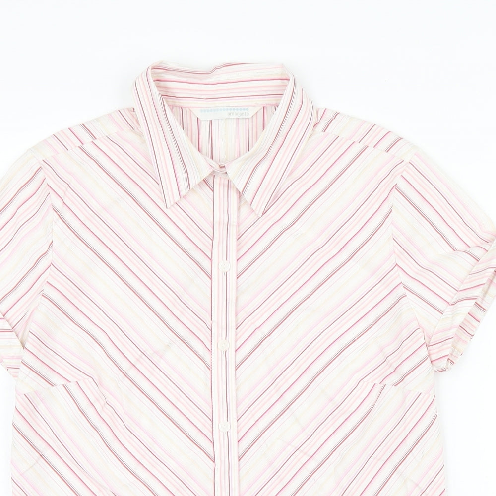 AMARANTO Womens Pink Striped Cotton Basic Button-Up Size 12 Collared