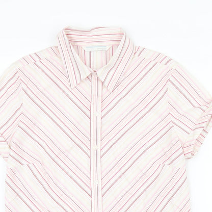 AMARANTO Womens Pink Striped Cotton Basic Button-Up Size 12 Collared