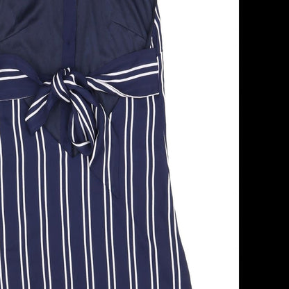 Boohoo Womens Blue Striped Polyester Basic Button-Up Size 8 Halter - Open Back