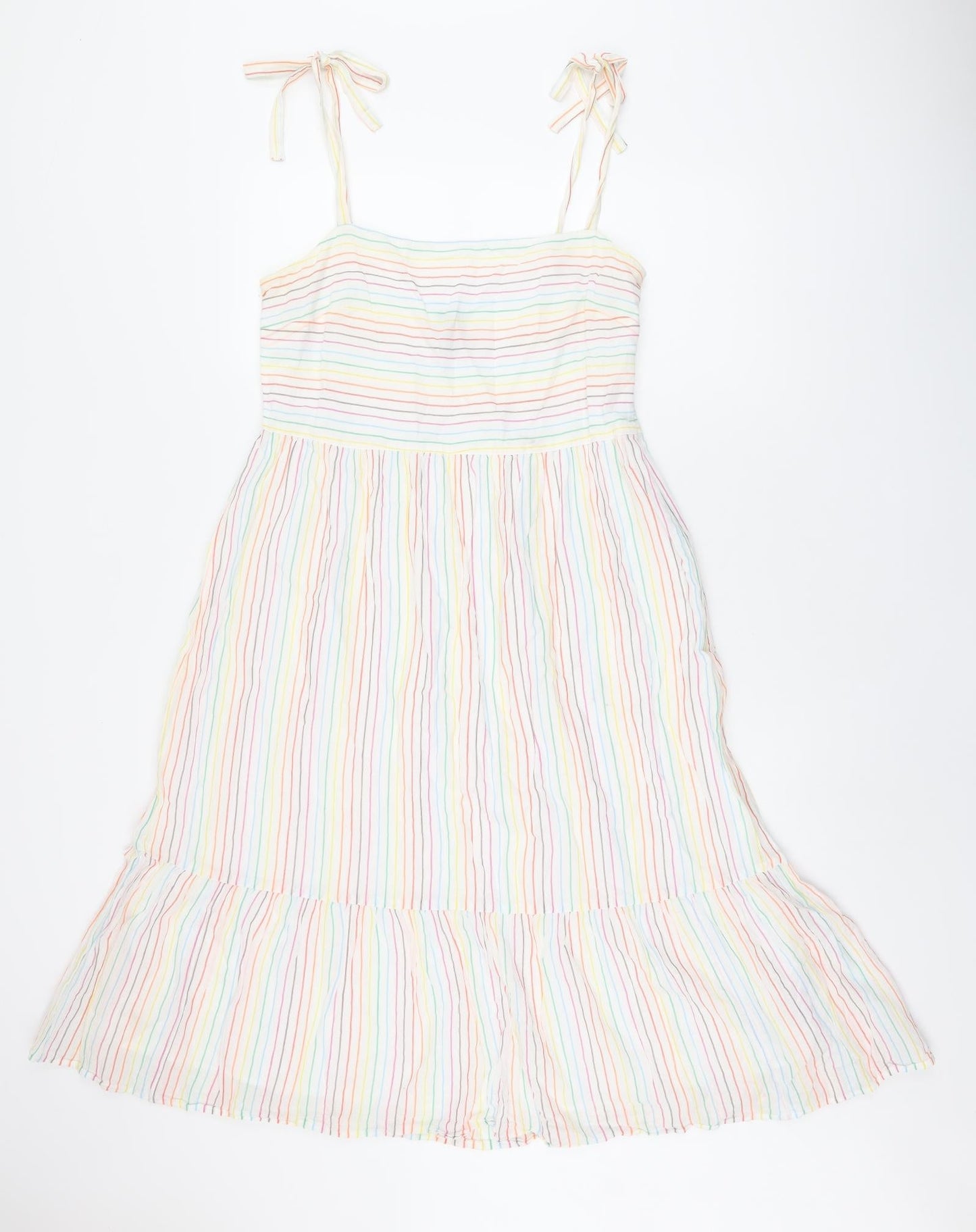 Gap Womens White Striped Cotton Tank Dress Size M Square Neck Zip