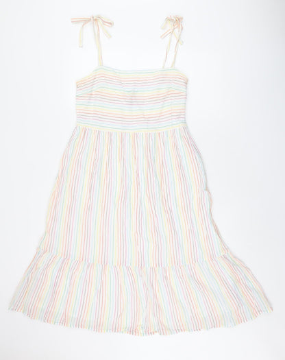 Gap Womens White Striped Cotton Tank Dress Size M Square Neck Zip