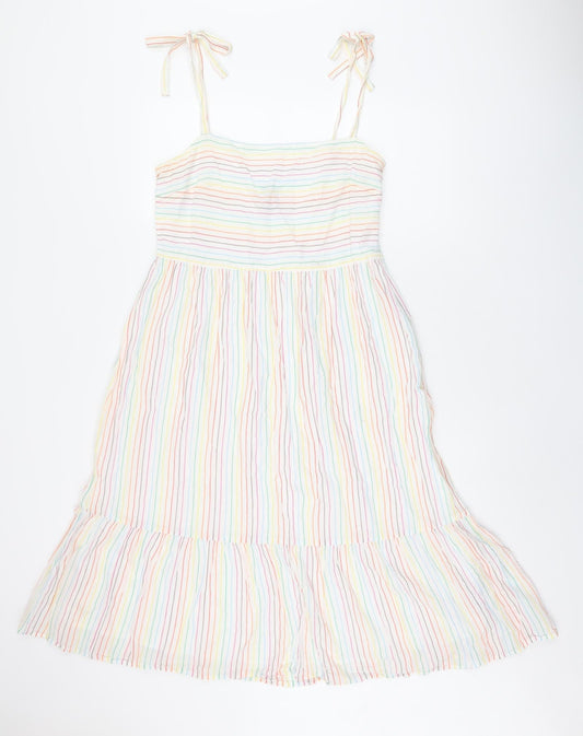 Gap Womens White Striped Cotton Tank Dress Size M Square Neck Zip