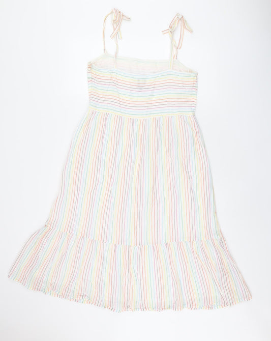 Gap Womens White Striped Cotton Tank Dress Size M Square Neck Zip