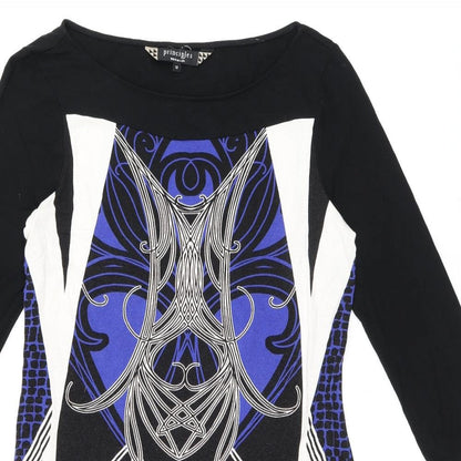 Principles Womens Black Geometric Viscose Shift Size 12 Boat Neck Pullover