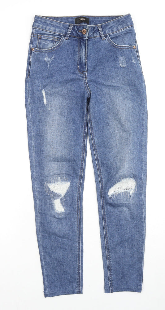 Matalan Womens Blue Cotton Skinny Jeans Size 8 L24 in Regular Zip