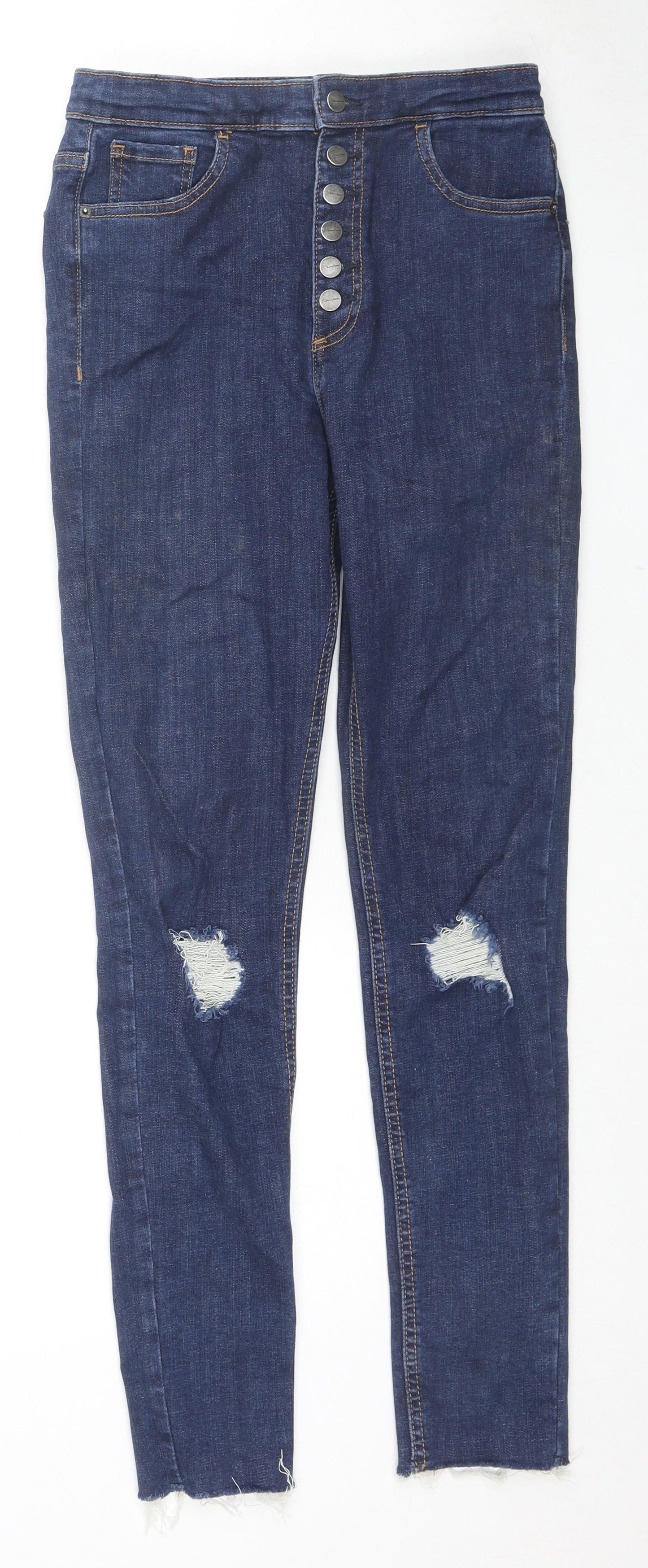Pull&Bear Womens Blue Cotton Skinny Jeans Size 10 L27 in Regular Zip