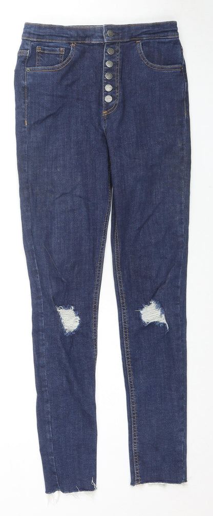 Pull&Bear Womens Blue Cotton Skinny Jeans Size 10 L27 in Regular Zip