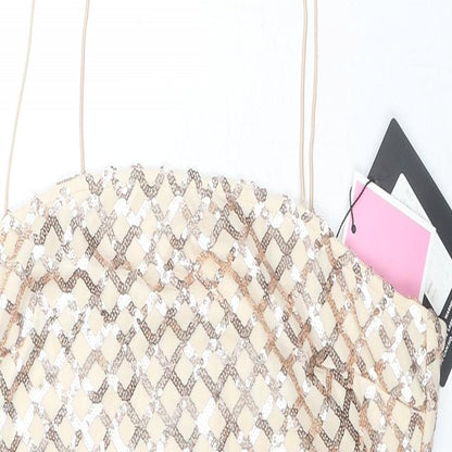 PRETTYLITTLETHING Womens Gold Geometric Polyester Mini Size 12 Square Neck Zip - Sequin Detail