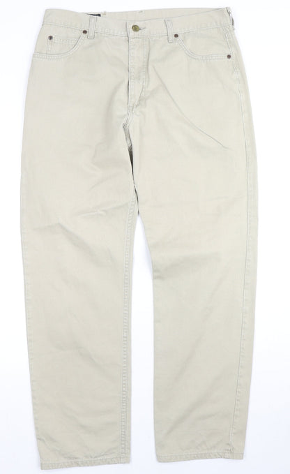 Lee Womens Beige Cotton Straight Jeans Size 34 in L32 in Regular Zip